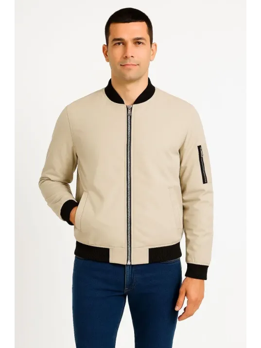 Erkek Bomber Mont Ceket – Fermuarlı, Kapitone İçi Astarlı, Su İtici Kumaş, Regular Fit, Uzun Kollu, Yandan Cepli, Bahar & Kış Rahat Günlük Stil - Bej Erkek Bomber Mont Ceket – Fermuarlı, Kapitone İçi Astarlı, Su İtici Kumaş, Regular Fit, Uzun Kollu, Yandan Cepli, Bahar & Kış Rahat Günlük Stil - Bej