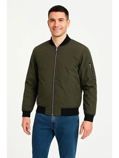 Erkek Bomber Mont Ceket – Fermuarlı, Kapitone İçi Astarlı, Su İtici Kumaş, Regular Fit, Uzun Kollu, Yandan Cepli, Bahar & Kış Rahat Günlük Stil - Haki