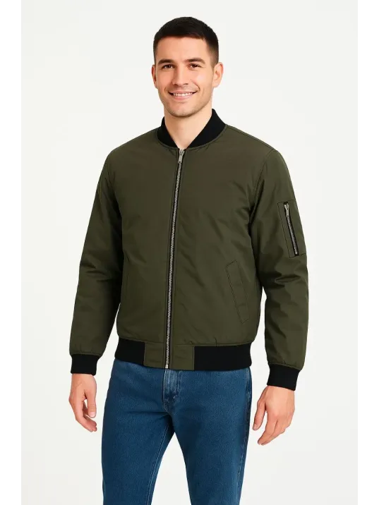 Erkek Bomber Mont Ceket – Fermuarlı, Kapitone İçi Astarlı, Su İtici Kumaş, Regular Fit, Uzun Kollu, Yandan Cepli, Bahar & Kış Rahat Günlük Stil - Haki Erkek Bomber Mont Ceket – Fermuarlı, Kapitone İçi Astarlı, Su İtici Kumaş, Regular Fit, Uzun Kollu, Yandan Cepli, Bahar & Kış Rahat Günlük Stil - Haki