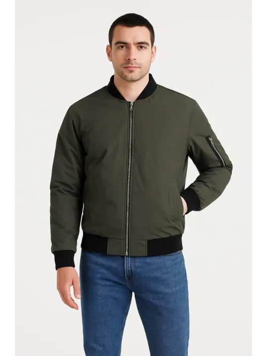 Erkek Bomber Mont Ceket – Fermuarlı, Kapitone İçi Astarlı, Su İtici Kumaş, Regular Fit, Uzun Kollu, Yandan Cepli, Bahar & Kış Rahat Günlük Stil - Haki Erkek Bomber Mont Ceket – Fermuarlı, Kapitone İçi Astarlı, Su İtici Kumaş, Regular Fit, Uzun Kollu, Yandan Cepli, Bahar & Kış Rahat Günlük Stil - Haki