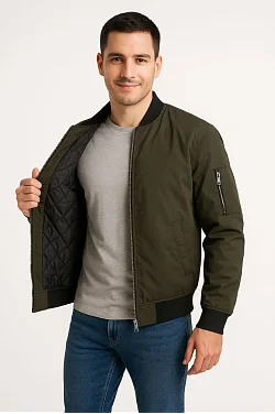 Erkek Bomber Mont Ceket – Fermuarlı, Kapitone İçi Astarlı, Su İtici Kumaş, Regular Fit, Uzun Kollu, Yandan Cepli, Bahar & Kış Rahat Günlük Stil - Haki