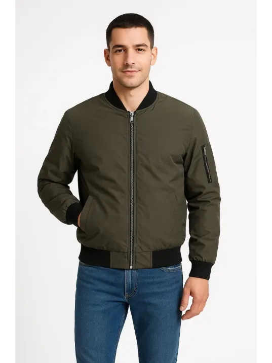 Erkek Bomber Mont Ceket – Fermuarlı, Kapitone İçi Astarlı, Su İtici Kumaş, Regular Fit, Uzun Kollu, Yandan Cepli, Bahar & Kış Rahat Günlük Stil - Haki Erkek Bomber Mont Ceket – Fermuarlı, Kapitone İçi Astarlı, Su İtici Kumaş, Regular Fit, Uzun Kollu, Yandan Cepli, Bahar & Kış Rahat Günlük Stil - Haki