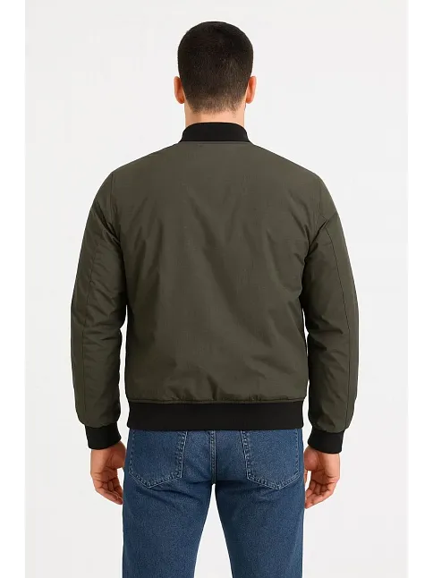 Erkek Bomber Mont Ceket – Fermuarlı, Kapitone İçi Astarlı, Su İtici Kumaş, Regular Fit, Uzun Kollu, Yandan Cepli, Bahar & Kış Rahat Günlük Stil - Haki