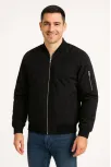 Erkek Bomber Mont Ceket – Fermuarlı, Kapitone İçi Astarlı, Su İtici Kumaş, Regular Fit, Uzun Kollu, Yandan Cepli, Bahar & Kış Rahat Günlük Stil - Siyah