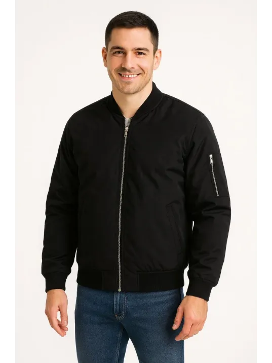 Erkek Bomber Mont Ceket – Fermuarlı, Kapitone İçi Astarlı, Su İtici Kumaş, Regular Fit, Uzun Kollu, Yandan Cepli, Bahar & Kış Rahat Günlük Stil - Siyah Erkek Bomber Mont Ceket – Fermuarlı, Kapitone İçi Astarlı, Su İtici Kumaş, Regular Fit, Uzun Kollu, Yandan Cepli, Bahar & Kış Rahat Günlük Stil - Siyah