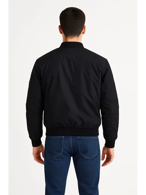 Erkek Bomber Mont Ceket – Fermuarlı, Kapitone İçi Astarlı, Su İtici Kumaş, Regular Fit, Uzun Kollu, Yandan Cepli, Bahar & Kış Rahat Günlük Stil - Siyah