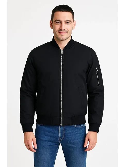 Erkek Bomber Mont Ceket – Fermuarlı, Kapitone İçi Astarlı, Su İtici Kumaş, Regular Fit, Uzun Kollu, Yandan Cepli, Bahar & Kış Rahat Günlük Stil - Siyah