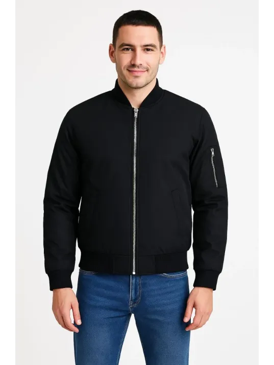 Erkek Bomber Mont Ceket – Fermuarlı, Kapitone İçi Astarlı, Su İtici Kumaş, Regular Fit, Uzun Kollu, Yandan Cepli, Bahar & Kış Rahat Günlük Stil - Siyah Erkek Bomber Mont Ceket – Fermuarlı, Kapitone İçi Astarlı, Su İtici Kumaş, Regular Fit, Uzun Kollu, Yandan Cepli, Bahar & Kış Rahat Günlük Stil - Siyah