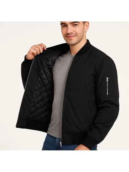 Erkek Bomber Mont Ceket – Fermuarlı, Kapitone İçi Astarlı, Su İtici Kumaş, Regular Fit, Uzun Kollu, Yandan Cepli, Bahar & Kış Rahat Günlük Stil - Siyah Erkek Bomber Mont Ceket – Fermuarlı, Kapitone İçi Astarlı, Su İtici Kumaş, Regular Fit, Uzun Kollu, Yandan Cepli, Bahar & Kış Rahat Günlük Stil - Siyah