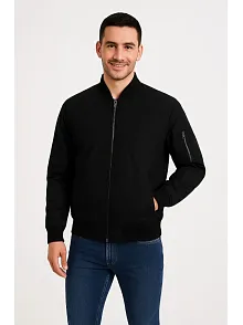 Erkek Bomber Mont Ceket – Fermuarlı, Kapitone İçi Astarlı, Su İtici Kumaş, Regular Fit, Uzun Kollu, Yandan Cepli, Bahar & Kış Rahat Günlük Stil - Siyah