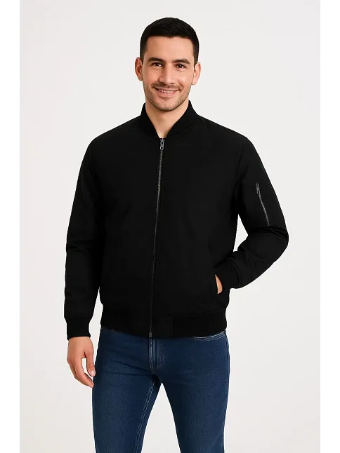 Erkek Bomber Mont Ceket – Fermuarlı, Kapitone İçi Astarlı, Su İtici Kumaş, Regular Fit, Uzun Kollu, Yandan Cepli, Bahar & Kış Rahat Günlük Stil - Siyah