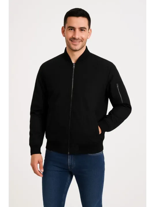 Erkek Bomber Mont Ceket – Fermuarlı, Kapitone İçi Astarlı, Su İtici Kumaş, Regular Fit, Uzun Kollu, Yandan Cepli, Bahar & Kış Rahat Günlük Stil - Siyah Erkek Bomber Mont Ceket – Fermuarlı, Kapitone İçi Astarlı, Su İtici Kumaş, Regular Fit, Uzun Kollu, Yandan Cepli, Bahar & Kış Rahat Günlük Stil - Siyah
