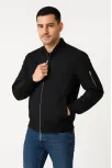 Erkek Bomber Mont Ceket – Fermuarlı, Kapitone İçi Astarlı, Su İtici Kumaş, Regular Fit, Uzun Kollu, Yandan Cepli, Bahar & Kış Rahat Günlük Stil - Siyah