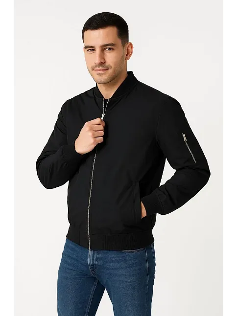 Erkek Bomber Mont Ceket – Fermuarlı, Kapitone İçi Astarlı, Su İtici Kumaş, Regular Fit, Uzun Kollu, Yandan Cepli, Bahar & Kış Rahat Günlük Stil - Siyah