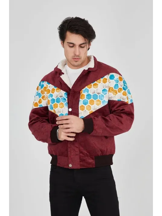 Erkek İçi Astarlı İçten Yaka Kısmı Peluşlu Beyaz Şeritli Vintage Ceket - Mürdüm Erkek İçi Astarlı İçten Yaka Kısmı Peluşlu Beyaz Şeritli Vintage Ceket - Mürdüm