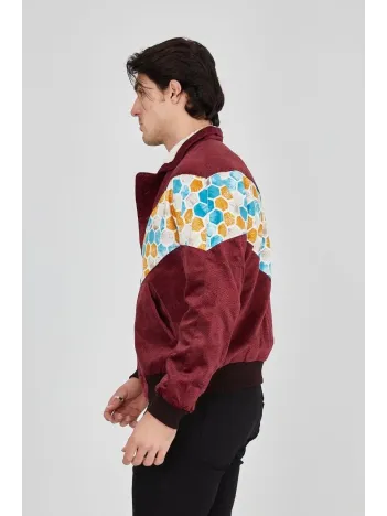 Erkek İçi Astarlı İçten Yaka Kısmı Peluşlu Beyaz Şeritli Vintage Ceket - Mürdüm Erkek İçi Astarlı İçten Yaka Kısmı Peluşlu Beyaz Şeritli Vintage Ceket - Mürdüm