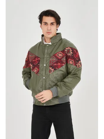 Erkek İçi Astarlı İçten Yaka Kısmı Peluşlu Suni Kumaş Vintage Ceket - Haki Erkek İçi Astarlı İçten Yaka Kısmı Peluşlu Suni Kumaş Vintage Ceket - Haki