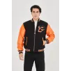 Erkek İçten Elyaf ve Astarlı Kolları Suni Deri Ceket - Turuncu Erkek İçten Elyaf ve Astarlı Kolları Suni Deri Ceket - Turuncu