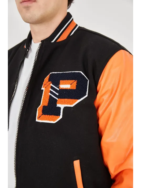 Erkek İçten Elyaf ve Astarlı Kolları Suni Deri Ceket - Turuncu Erkek İçten Elyaf ve Astarlı Kolları Suni Deri Ceket - Turuncu