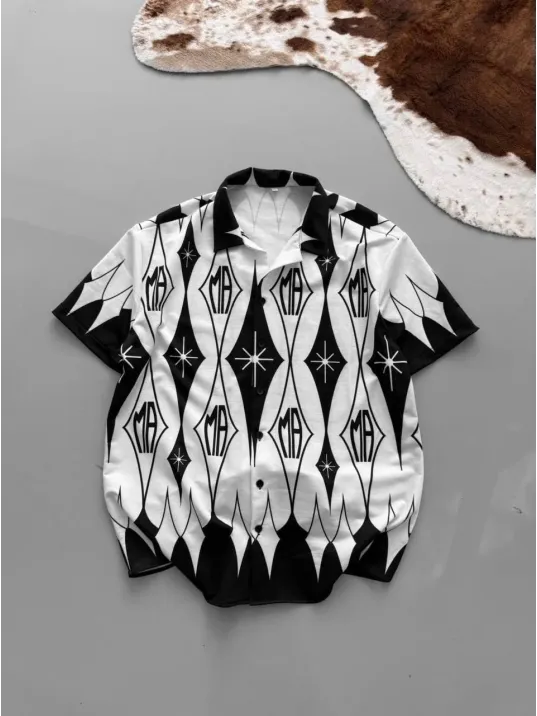 Erkek İki İplik Kumaş Dijital Baskılı Gömlek - Siyah Erkek İki İplik Kumaş Dijital Baskılı Gömlek - Siyah