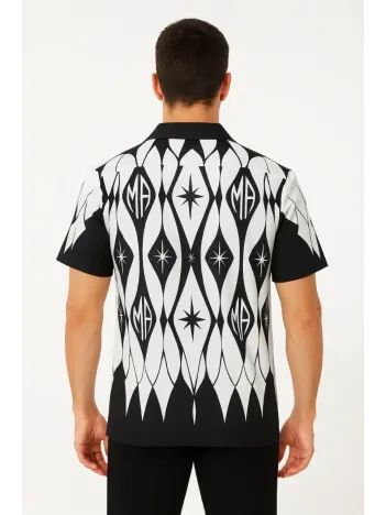 Erkek İki İplik Kumaş Dijital Baskılı Gömlek - Siyah Erkek İki İplik Kumaş Dijital Baskılı Gömlek - Siyah