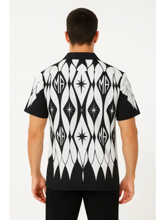 Erkek İki İplik Kumaş Dijital Baskılı Gömlek - Siyah Erkek İki İplik Kumaş Dijital Baskılı Gömlek - Siyah