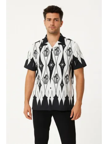 Erkek İki İplik Kumaş Dijital Baskılı Gömlek - Siyah Erkek İki İplik Kumaş Dijital Baskılı Gömlek - Siyah