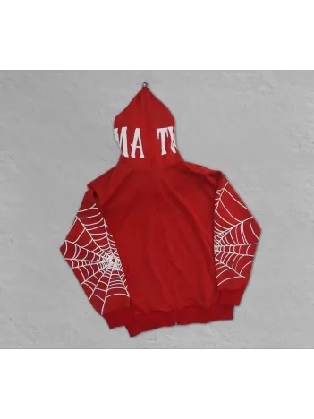 Erkek İki İplik Örümcek Baskılı Oversize Hırka - Kırmızı Erkek İki İplik Örümcek Baskılı Oversize Hırka - Kırmızı