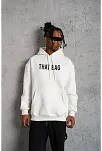 Erkek Kanguru Cep Baskılı Kapüşonlu Sweatshirt - Beyaz