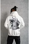 Erkek Kanguru Cep Baskılı Kapüşonlu Sweatshirt - Beyaz