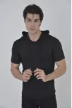 Erkek Kapşonlu Slim Fit T-shirt - Siyah