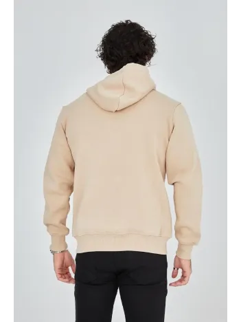 Erkek Kapüşonlu Baskılı Fermuarlı Hırka - Bej Erkek Kapüşonlu Baskılı Fermuarlı Hırka - Bej