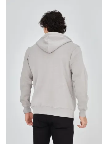 Erkek Kapüşonlu Baskılı Fermuarlı Hırka - Boyalı Gri Erkek Kapüşonlu Baskılı Fermuarlı Hırka - Boyalı Gri