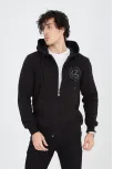 Erkek Kapüşonlu Z Baskılı Fermuarlı Hırka - Siyah
