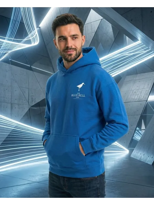 Erkek Kapüşonlu Double Oversize Hoodie – Üç İplik Pamuklu, Deniz Ve Yelken Baskılı, Kanguru Cepli Premium Sweatshirt - Saks Mavi