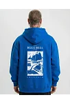 Erkek Kapüşonlu Double Oversize Hoodie – Üç İplik Pamuklu, Deniz Ve Yelken Baskılı, Kanguru Cepli Premium Sweatshirt - Saks Mavi
