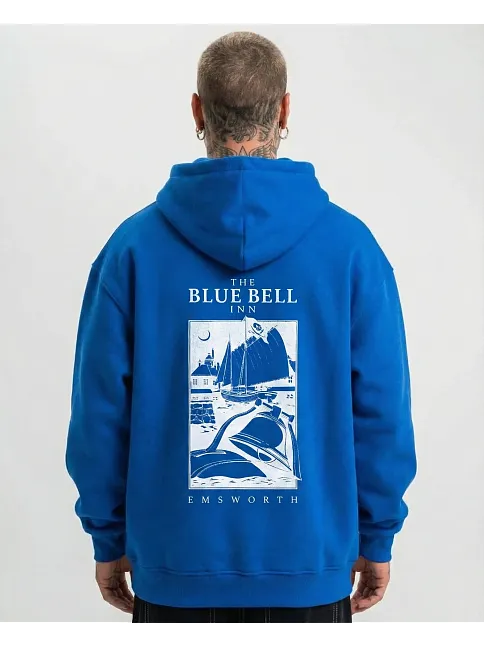 Erkek Kapüşonlu Double Oversize Hoodie – Üç İplik Pamuklu, Deniz Ve Yelken Baskılı, Kanguru Cepli Premium Sweatshirt - Saks Mavi