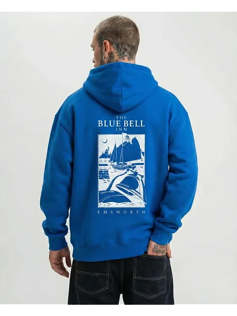 Erkek Kapüşonlu Double Oversize Hoodie – Üç İplik Pamuklu, Deniz Ve Yelken Baskılı, Kanguru Cepli Premium Sweatshirt - Saks Mavi