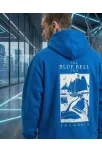 Erkek Kapüşonlu Double Oversize Hoodie – Üç İplik Pamuklu, Deniz Ve Yelken Baskılı, Kanguru Cepli Premium Sweatshirt - Saks Mavi