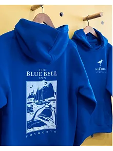 Erkek Kapüşonlu Double Oversize Hoodie – Üç İplik Pamuklu, Deniz Ve Yelken Baskılı, Kanguru Cepli Premium Sweatshirt - Saks Mavi