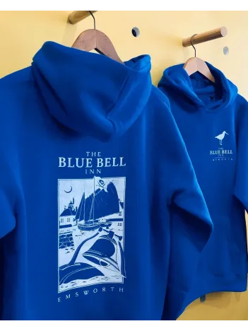 Erkek Kapüşonlu Double Oversize Hoodie – Üç İplik Pamuklu, Deniz Ve Yelken Baskılı, Kanguru Cepli Premium Sweatshirt - Saks Mavi