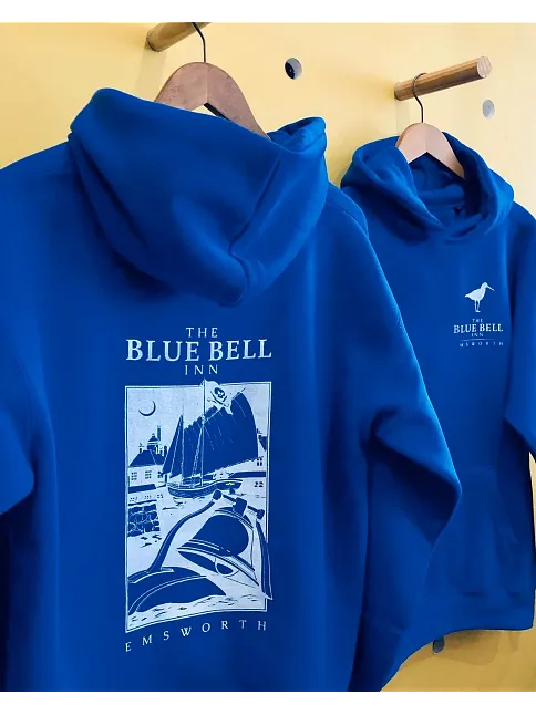 Erkek Kapüşonlu Double Oversize Hoodie – Üç İplik Pamuklu, Deniz Ve Yelken Baskılı, Kanguru Cepli Premium Sweatshirt - Saks Mavi