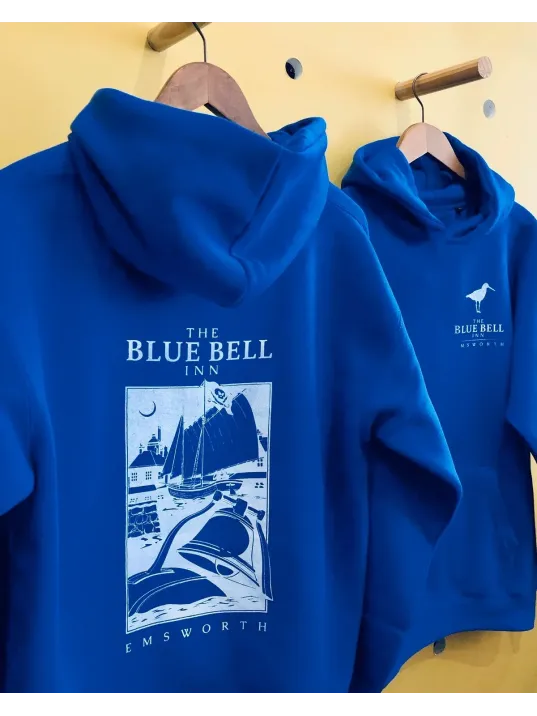 Erkek Kapüşonlu Double Oversize Hoodie – Üç İplik Pamuklu, Deniz Ve Yelken Baskılı, Kanguru Cepli Premium Sweatshirt - Saks Mavi