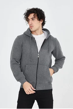Erkek 3 İplik Pamuklu Fermuarlı Kapüşonlu Kanguru Cepli Hoodie Hırka Sweatshirt - Füme Erkek 3 İplik Pamuklu Fermuarlı Kapüşonlu Kanguru Cepli Hoodie Hırka Sweatshirt - Füme