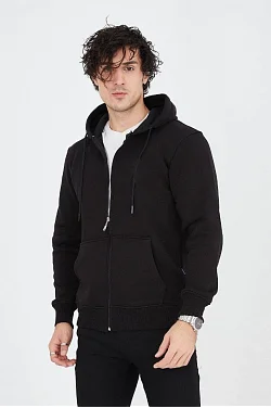 Erkek 3 İplik Pamuklu Fermuarlı Kapüşonlu Kanguru Cepli Hoodie Hırka Sweatshirt - Siyah Erkek 3 İplik Pamuklu Fermuarlı Kapüşonlu Kanguru Cepli Hoodie Hırka Sweatshirt - Siyah