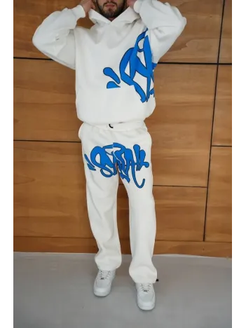Erkek Kapüşonlu Eşofman Takım Graffiti Baskılı  Oversize Rahat Kalıp, Kanguru Cepli, Streetwear Tarzında Premium Ürün 3 iplik Pamuklu - Beyaz Erkek Kapüşonlu Eşofman Takım Graffiti Baskılı  Oversize Rahat Kalıp, Kanguru Cepli, Streetwear Tarzında Premium Ürün 3 iplik Pamuklu - Beyaz
