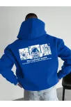 Erkek Kapüşonlu Oversize Hoodie – Üç İplik Pamuklu, Astronot Temalı Renkli Dünya Baskılı, Kanguru Cepli Premium Sweatshirt - Saks Mavi Erkek Kapüşonlu Oversize Hoodie – Üç İplik Pamuklu, Astronot Temalı Renkli Dünya Baskılı, Kanguru Cepli Premium Sweatshirt - Saks Mavi