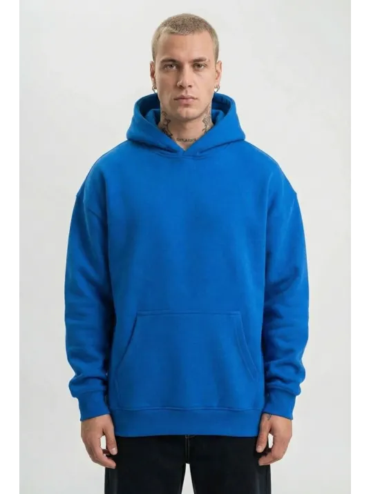 Erkek Kapüşonlu Oversize Hoodie – Üç İplik Pamuklu, Astronot Temalı Renkli Dünya Baskılı, Kanguru Cepli Premium Sweatshirt - Saks Mavi Erkek Kapüşonlu Oversize Hoodie – Üç İplik Pamuklu, Astronot Temalı Renkli Dünya Baskılı, Kanguru Cepli Premium Sweatshirt - Saks Mavi