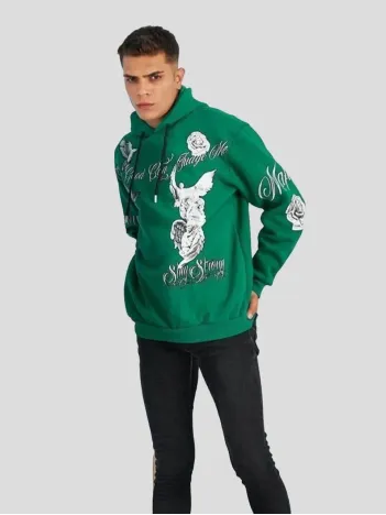 Erkek Kapüşonlu Strong Heykel Baskılı Sweatshirt - Yeşil Erkek Kapüşonlu Strong Heykel Baskılı Sweatshirt - Yeşil