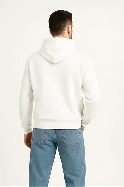 Erkek Kapüşonlu 3 İplik Şardonlu Önü Baskılı Fermuarlı Oversize Sweatshirt - Beyaz Erkek Kapüşonlu 3 İplik Şardonlu Önü Baskılı Fermuarlı Oversize Sweatshirt - Beyaz